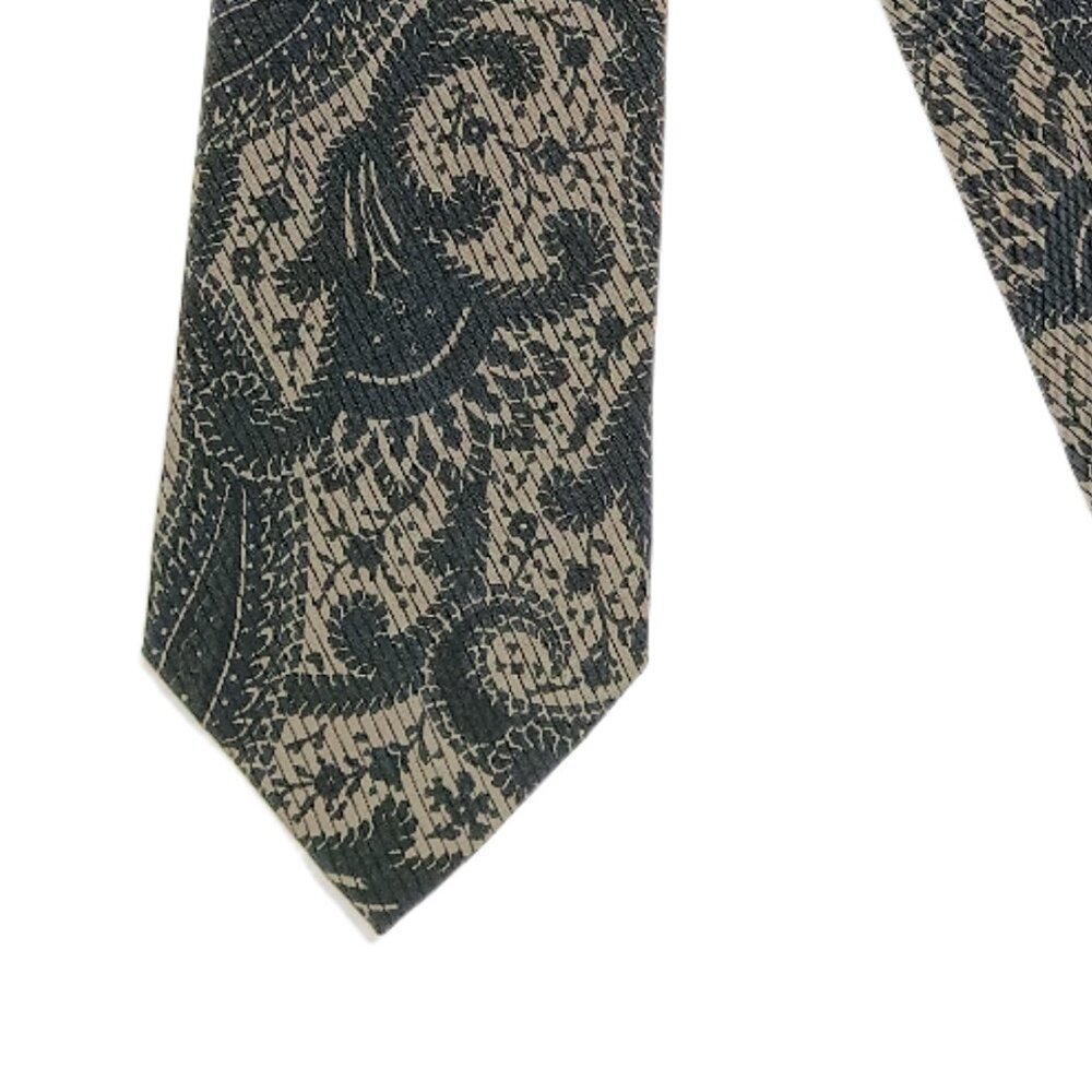 Gian Marco Venturi Silk Tie Men’s 61” Black Taupe Paisley Art Deco Wide New